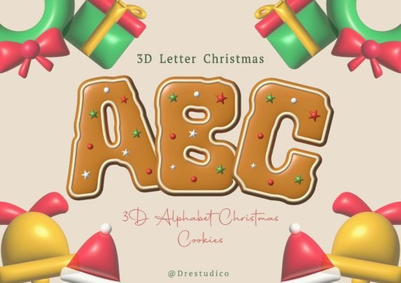 Christmas Icing Gingerbread 3D Alphabet: Festive Design Assets