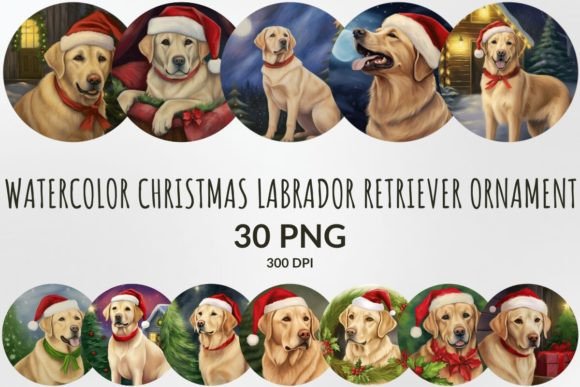 Christmas Labrador Retriever Ornaments: Vintage Watercolor Charm