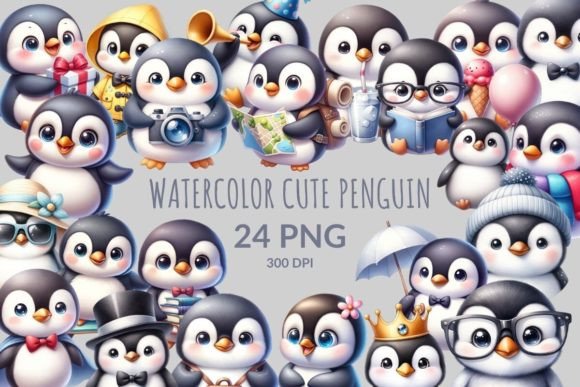 Cute Watercolor Penguins Sublimation: A Frosty Design Asset