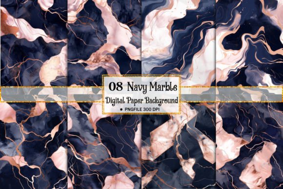 Designing with Depth: The Allure of Navy and Rose Gold Marble Digital Paper