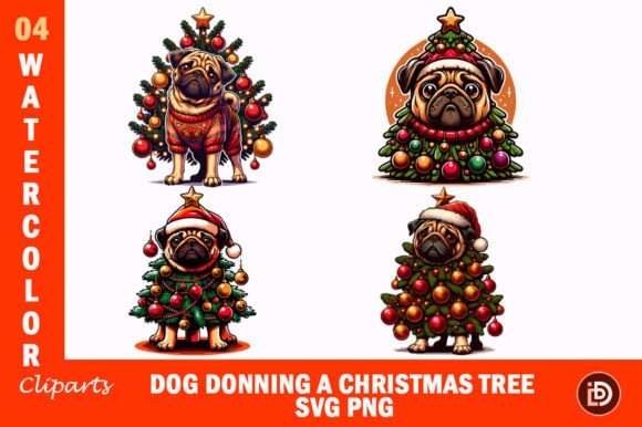 Dog Donning a Christmas Tree SVG PNG: Festive Design Asset