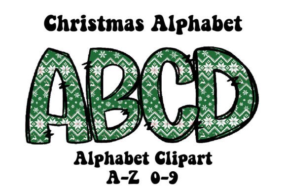Green Reindeer Christmas Alphabet Doodle for Festive Design