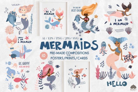 Mermaid Posters SVG PNG EPS: Dive into Enchanting Design Assets