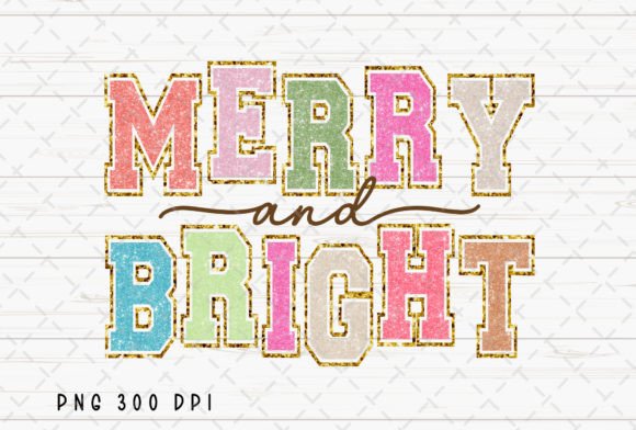 Merry and Bright Glitter Christmas PNG for Festive Designs