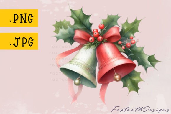 Red and Green Christmas Bells with Holly: Your Festive Design Staple