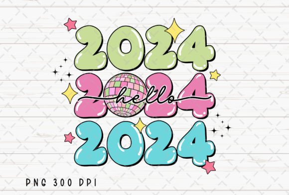Sparkle into the New Year: The Hello 2024 Girl Disco Ball PNG