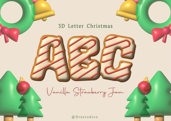 Vanilla Strawberry Christmas Cookie 3D: A Festive Design Asset