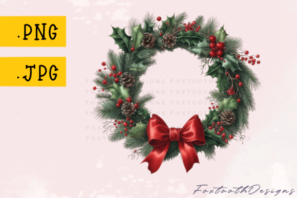 Vintage Christmas Wreath with Red Bow: A Design Asset for the Holidays